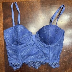 Victoria's Secret Blue Lace Corset 30B Lingerie Dream Angel Bra Removable Straps